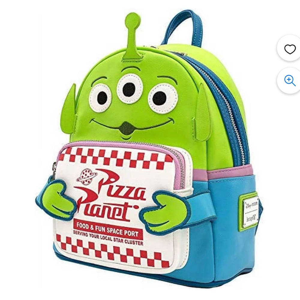 Loungefly Disney Toy Story Alien Pizza Planet Box Faux Leather Mini Backpack